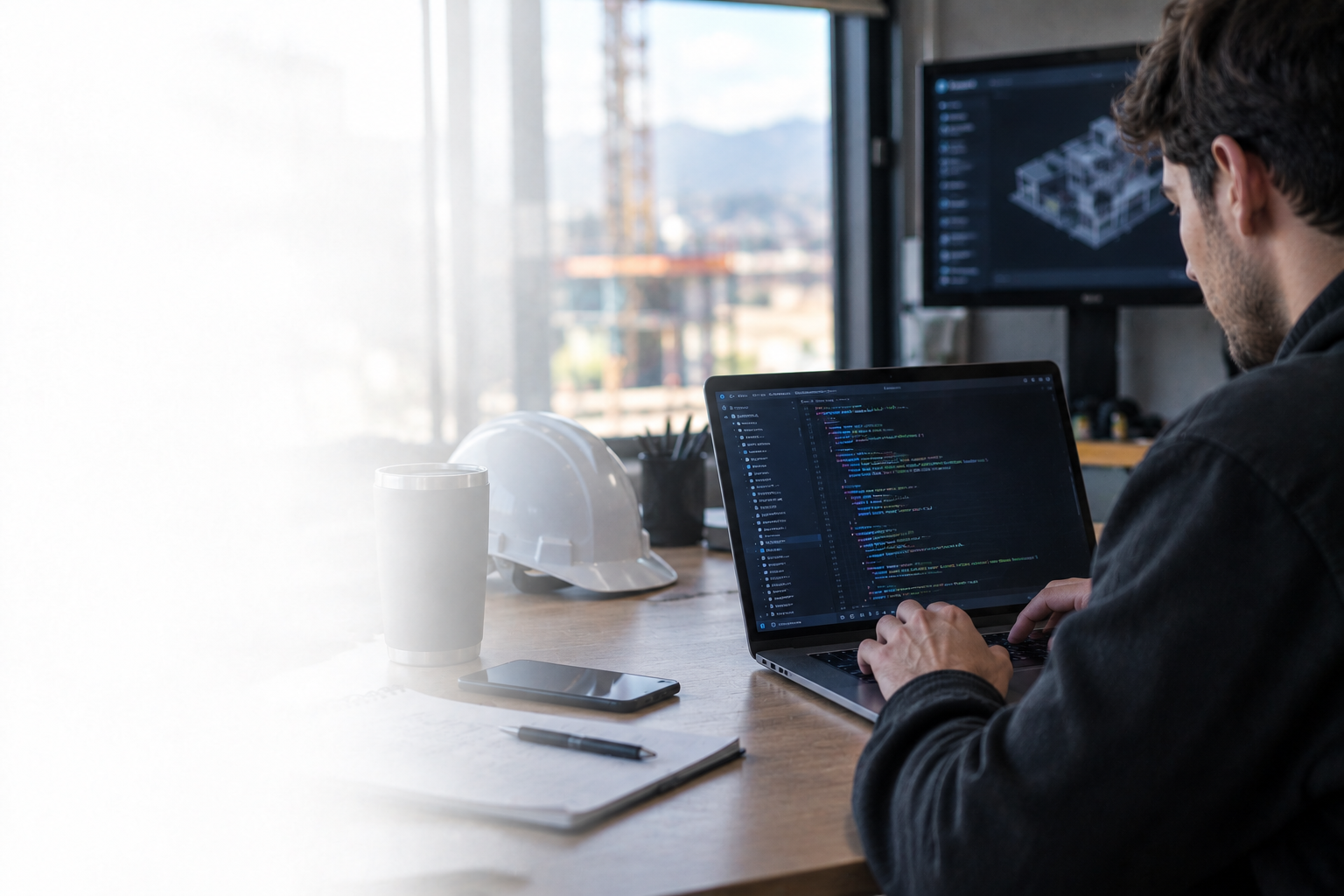Desarrollador programando código en oficina